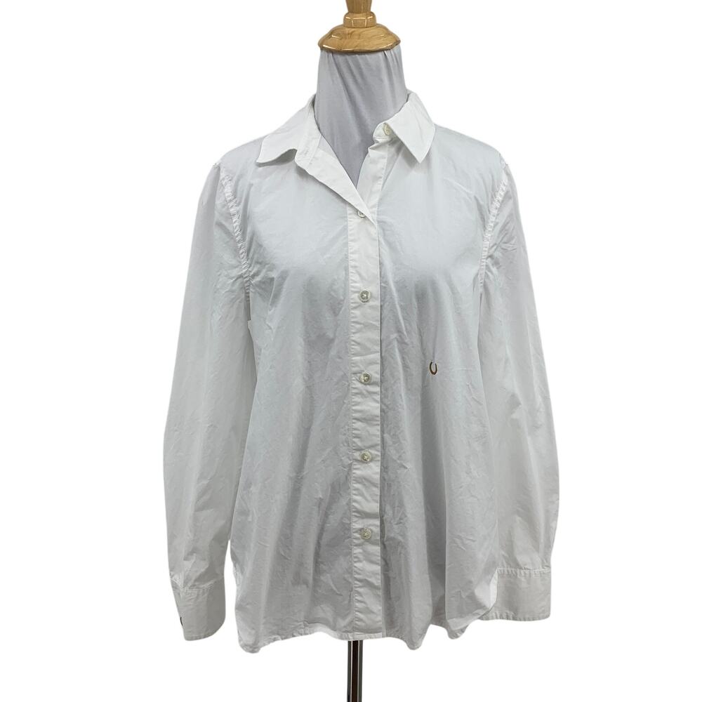 Jenni Kayne Shirt Womens S Small White Cotton Button Up Long Sleeve Shirttail